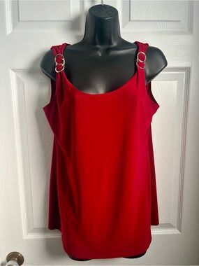 Froccella Top Cami Red Large Gold Buckle Strap Women Summer Sleeveless